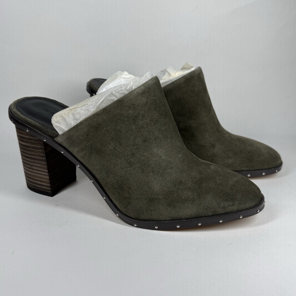 Rebecca Minkoff‎ Size 8.5 M Green Suede Leather Galyn Studded Heeled Mules